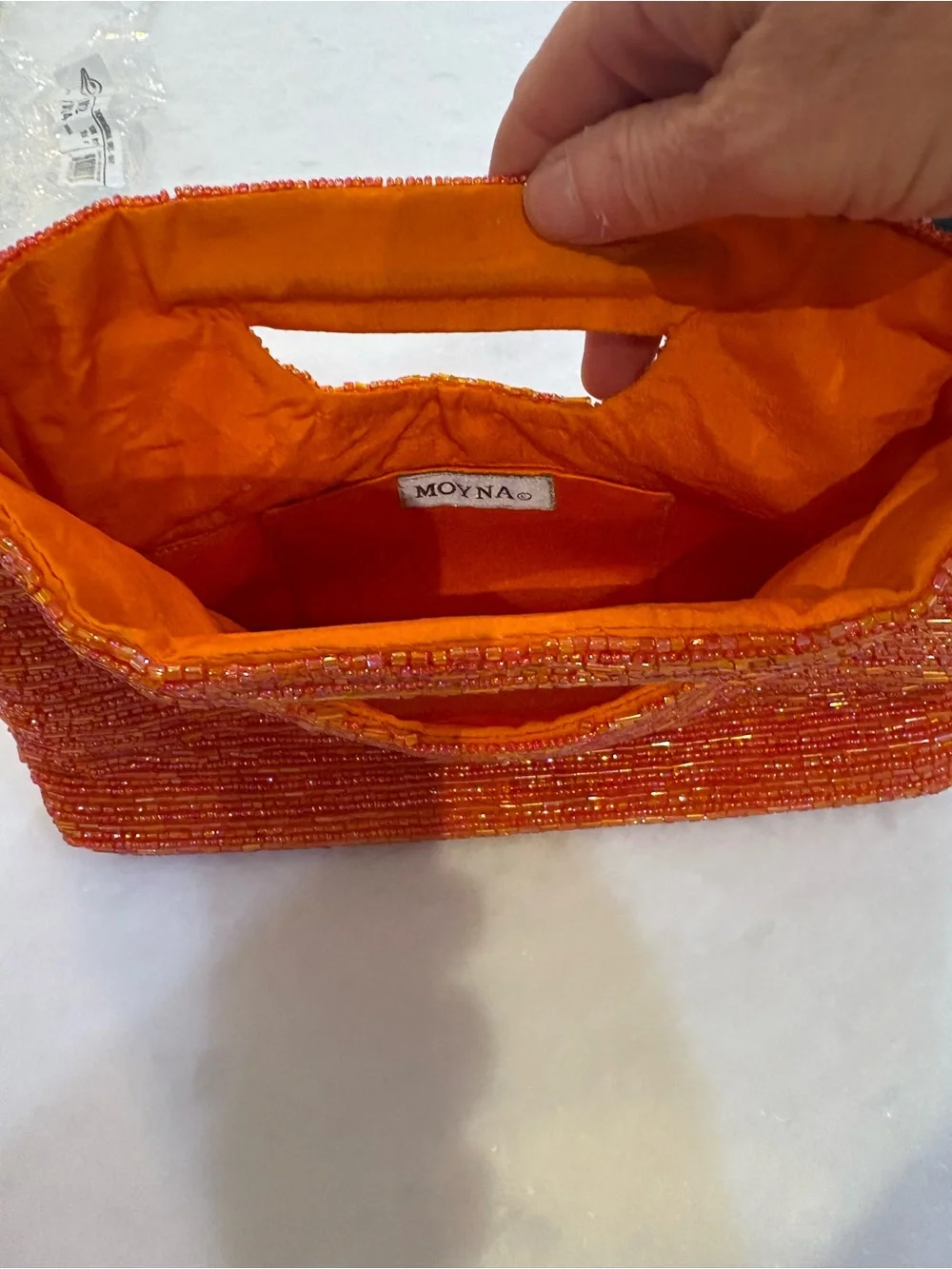 Moyna Hand-Beaded Orange Cutout Handle Clutch Bag